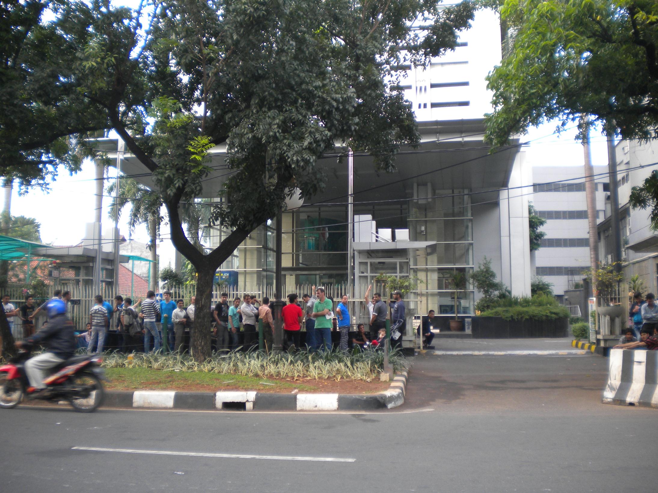 Asylum seekers queue at UNHCR’s office in Jakarta - Credit: Antje Missbach